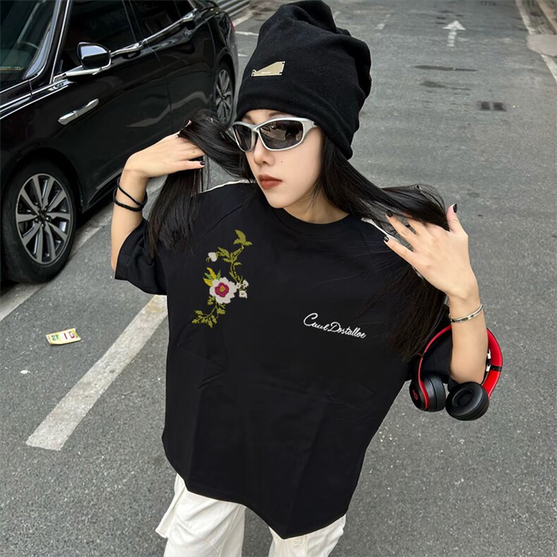 抖音得物高品质二开240克宽松纯棉美式潮牌三条杠织带短袖T恤,男装T恤,电商A486-1