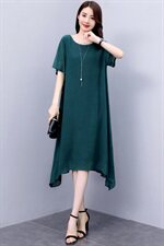 现货大码胖mm连衣裙夏中长款显瘦遮肚200斤中年妈妈真丝雪纺裙潮，女装连衣裙，深妍伊美