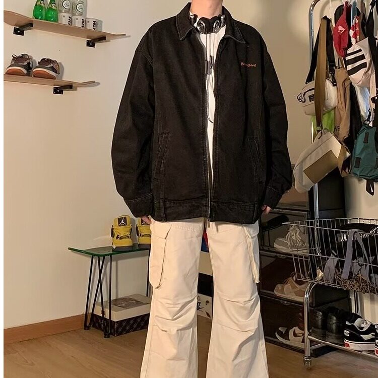 J3360-P128美式潮牌字母刺绣水洗牛仔外套男女同款春秋季宽松,男装工装外套,电商B323A
