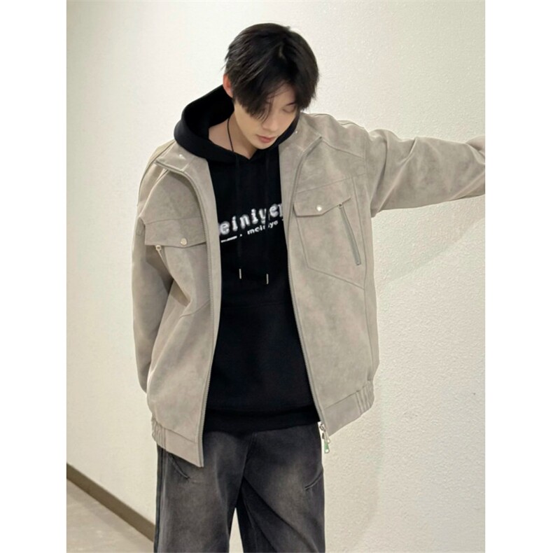 706-1-JK6519-P85现货秋季美式重磅扎染皮衣短款解构夹克外套,男装皮衣,星座706-1