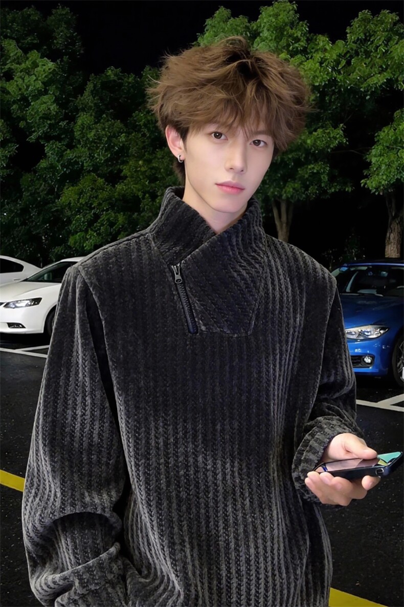 鱼骨纹斜领拉链卫衣男加绒打底衫XZ514-2-HWY69-常规P26加绒P36,男装T恤,星座514-2(原B239)