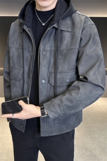 加绒加厚假两件连帽可拆卸男装皮衣外套夹克C317-J6662-P170，男装夹克，电商C317
