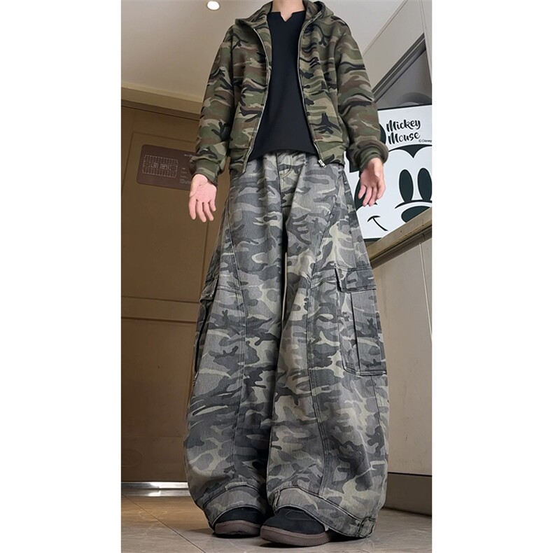 美式复古迷彩工装裤男2026春季阔腿长裤子A166-NA5814-特P70控118,男装工装外套,电商A166