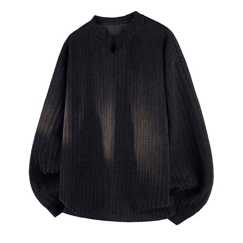 美式高街千鸟格子长袖T恤男女亨利V领英伦雅痞休闲宽松长袖打底衫，男装T恤，电商A443