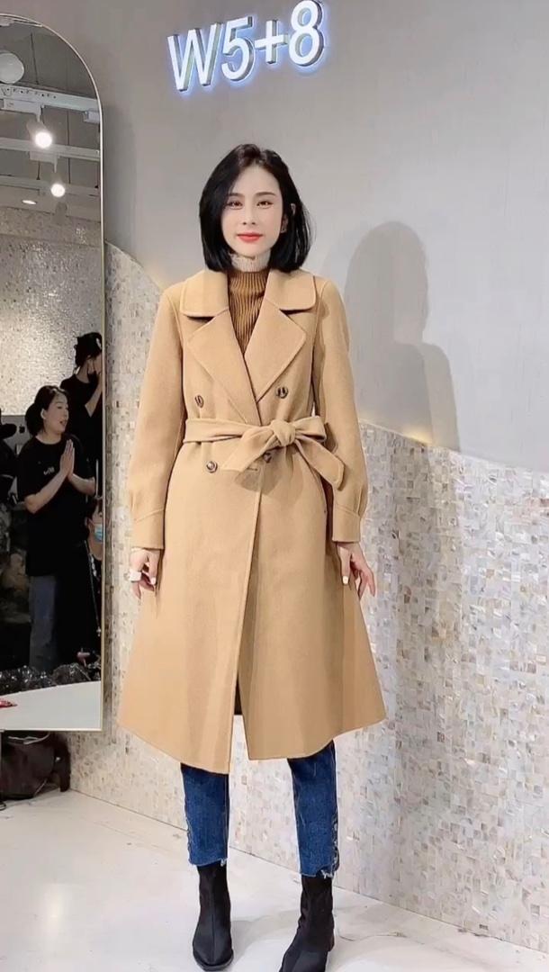 2022新款欧美范儿气质系腰带羊毛双面呢大衣,女装其它,L·H·X