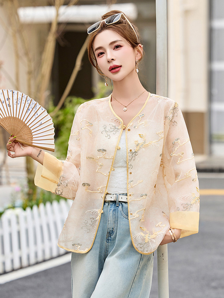 重工刺绣欧根纱薄款外套女2025春夏新款独特漂亮新中式防晒衣上衣,女装防晒衣,布芭啦
