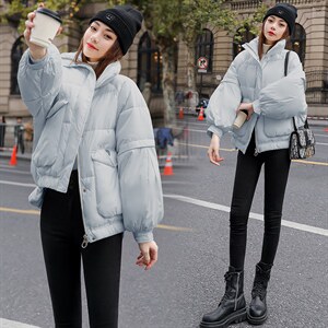 新品冬装2021面包服韩版时尚宽松短款女90%白鸭绒羽绒服外套图片