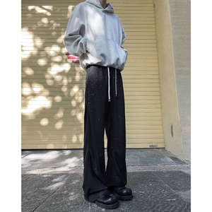 港风秋款男休闲裤满天星褶皱宽松直筒休闲长裤h051 P40图片