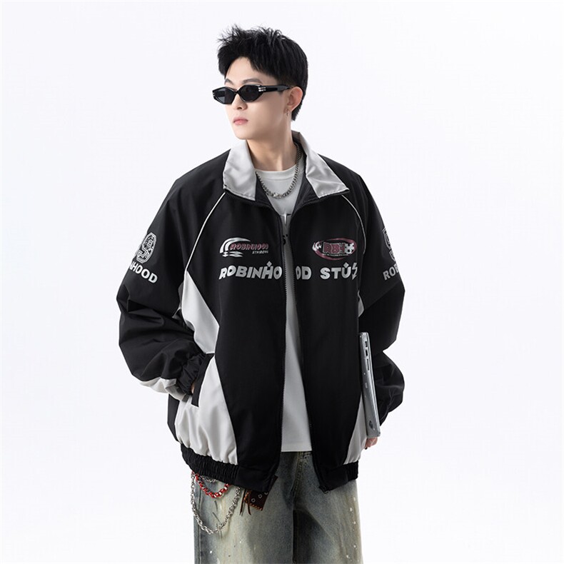 港风美式字母印花拼色拼接开衫立领夹克外套XZ213-JK08-P88控108,男装夹克,星座213