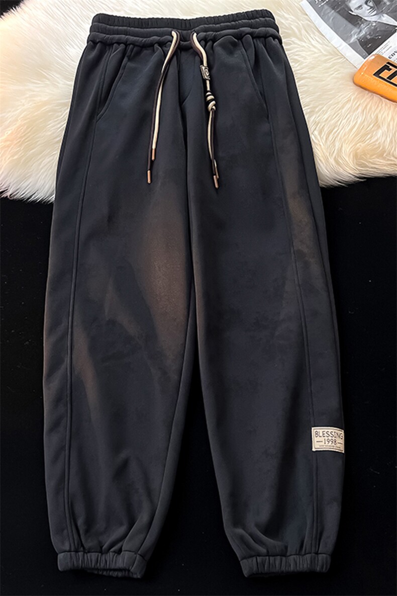 8XL-M痞帅脏脏束脚休闲卫裤男秋冬加绒加厚大码裤子KZ022特价P40,男装休闲裤,电商B312