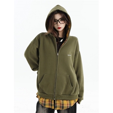 潮牌情侣美式假两件拼接格子卫衣宽松加绒开衫外套WB506-P52，女装短外套，星座412-3