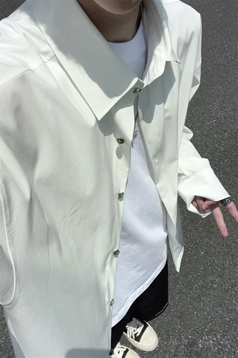 学院风白色短袖衬衫男生夏季薄款oversize学生帅气青少年衬衣外套,男装衬衫,电商A007