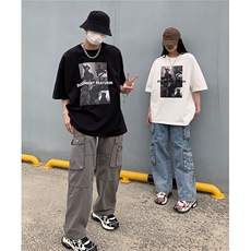 2023情侣装夏装新款潮高街印花宽松短袖T恤男女半袖潮D249P33，男装T恤，电商A335-1（原A458）