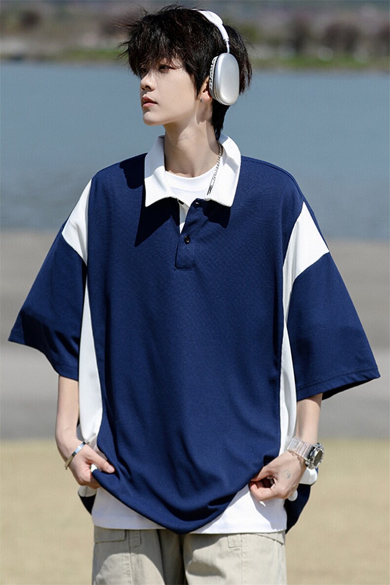 8XL-M拼接撞色短袖t恤男款夏季新款半袖POLO衫加肥加大码DT004P38,男装Polo衫,电商B312