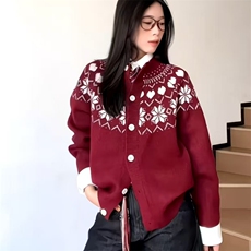 重磅秋冬装北极绒开衫毛衣美式复古休闲圣诞慵懒风提花针织衫外套，男装针织衫/毛衣，电商A486-1
