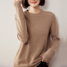 重磅加厚100纯棉线针织衫女圆领套头长袖保暖24新款宽松打底毛衣，女装羊绒衫，缇曼羊绒