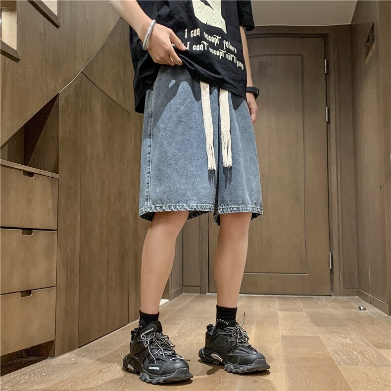 牛仔短裤男款夏季复古五分裤子直宽松潮牌中筒裤DK852特批34，男装牛仔裤，星座718-1