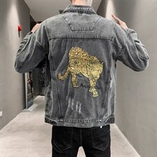 2021春秋款豹子亮片牛仔夹克外套日系牛仔衣男QT6027-J，男装夹克，电商D218