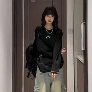 美式高街解构工艺速干长袖T恤衫男女款防晒上衣户外运动骑行服潮