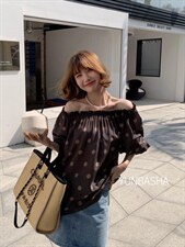 2022夏季新款波点一字肩上衣，其它，韵芭莎