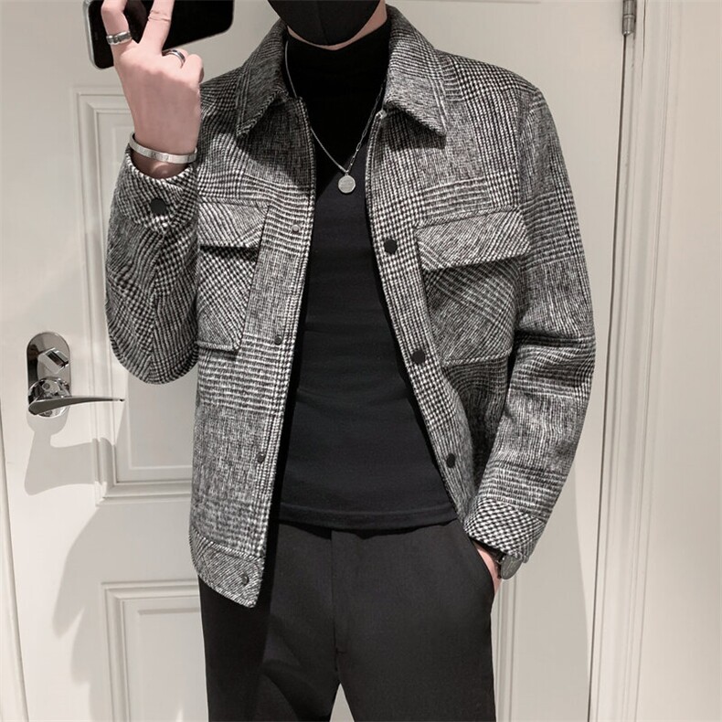 店主风轻熟小伙毛呢夹克休闲宽松修身外套男A236-JK-6015-P100图片