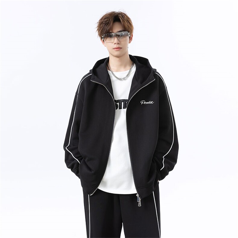 美式斜纹宽松抽绳连帽高级感运动休闲套装W4707特P60/K8691特P45图片