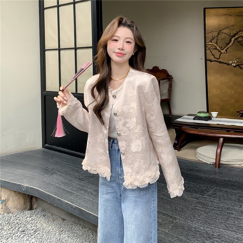 【】春季新款新中式木耳边短外套2C057-8201-P160-K258,女装短外套,2C057