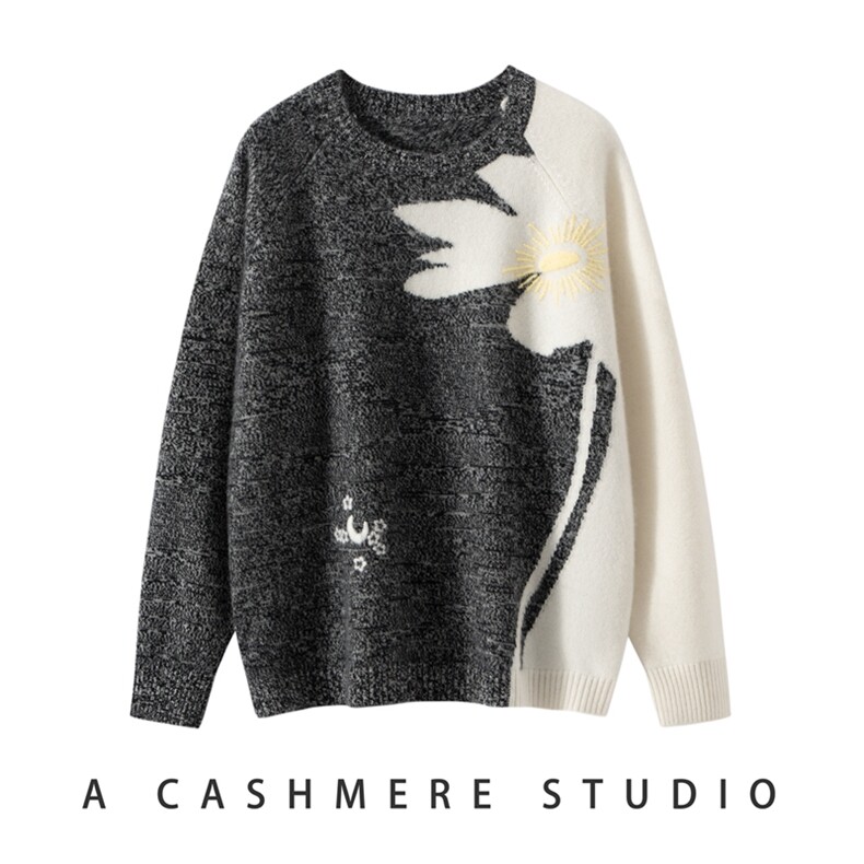 2025秋冬新款羊绒衫女100%纯山羊绒圆领时尚保暖针织套衫宽松毛衣，女装羊绒衫，戎美山