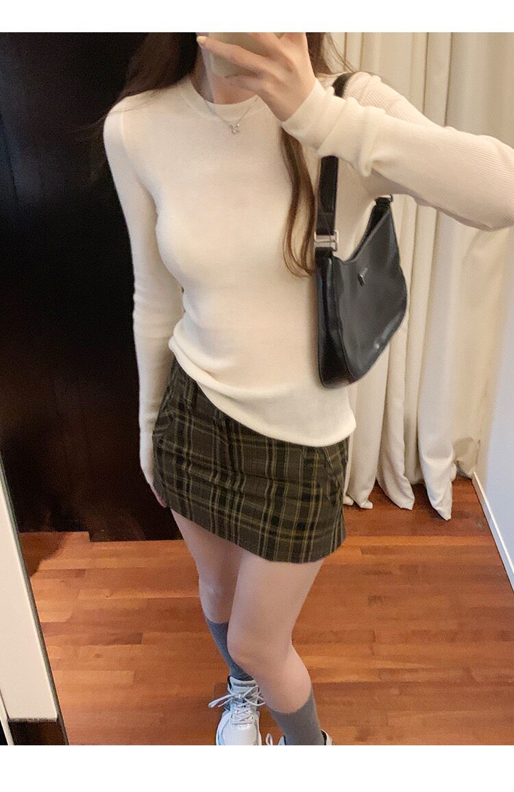 时尚百搭显瘦羊毛圆领打底衫高级感修身长袖针织衫,女装羊毛衫,圣旺供货
