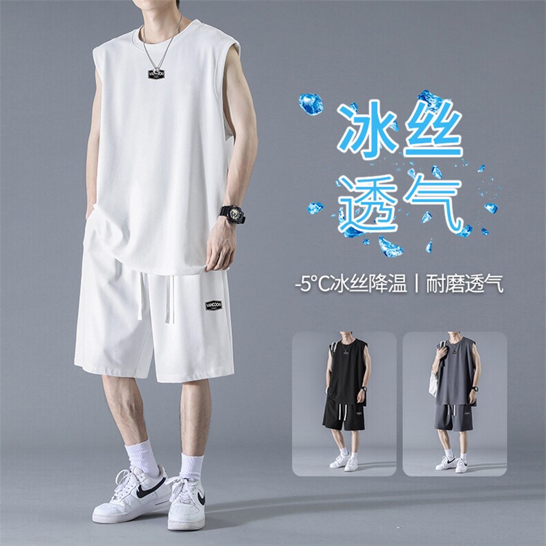 夏季舒适薄款清凉抗皱休闲百搭冰丝时尚套装运动TZ83-特批68控109,男装休闲套装,星座718