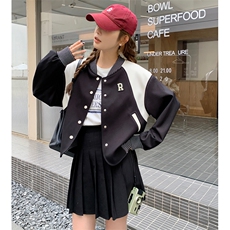小众撞色拼接黑色棒球服82378-P140-K188，女装短外套，辉之琳