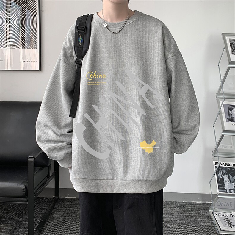 华夫格卫衣圆领卫衣男大码长袖t恤男外套HW76208-P30加绒款-P40,男装卫衣,电商A040