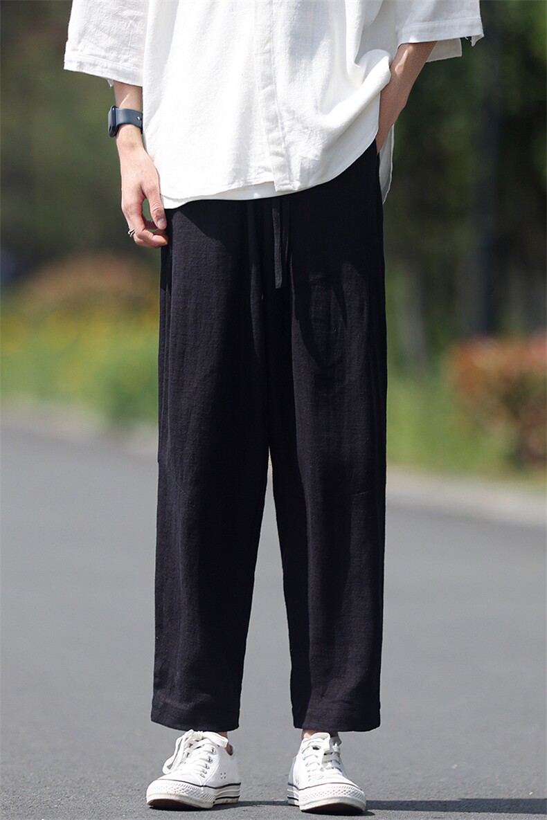 8XL-M亚麻裤男休闲束脚裤潮薄款宽松男生九分锥形哈伦裤K920P58,男装休闲裤,电商D206-1