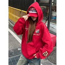 刺绣徽章加绒连帽卫衣男女款小众设计感百搭卫衣W462，男装卫衣，星座1116A（原606A-3）