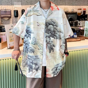控价59扎染花衬衫水墨印花风衬衫多色宽松短袖衬衫CS890P35图片