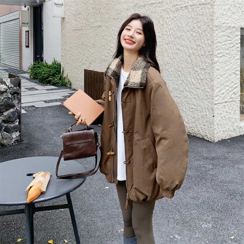 【现】【货】牛角扣羊羔毛拼接派克服外套2C158-6020-P205-K298图片