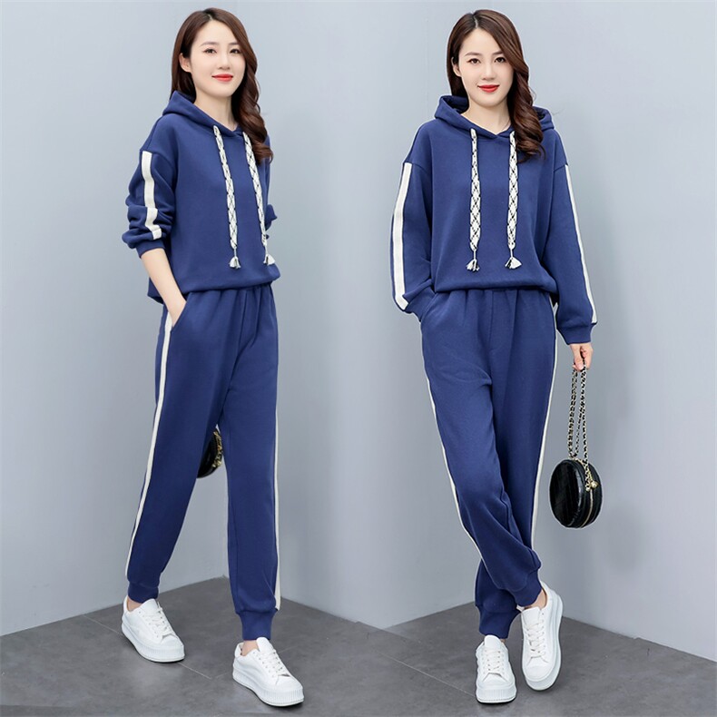 时尚休闲运动套装女秋冬季新款宽松显瘦连帽卫衣两件套，女装运动套装，凯瑟曼