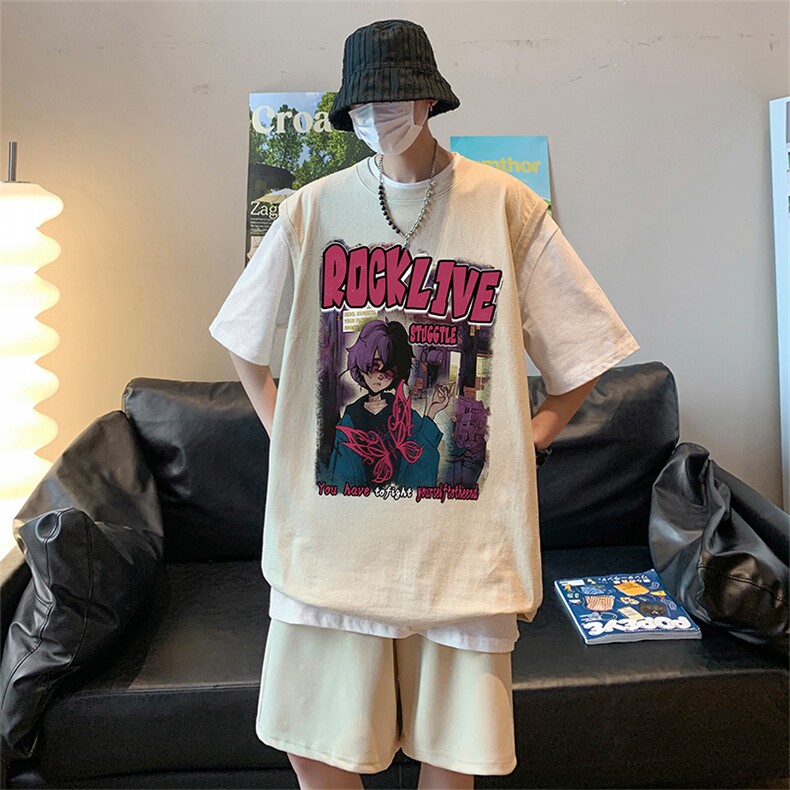 直播品质美式宽松纯棉背心无袖t恤短裤大码两件套套装TZ73-P58,男装T恤,电商A486