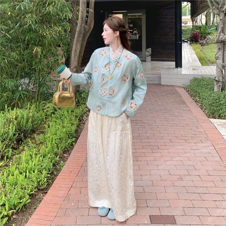 【上就能卖】大量不缺货转化好新中式提花阔腿裤2608-2P145K238,女装休闲裤,2C292
