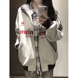 侧条纹棒球服男款秋冬麂皮绒运动夹克高街痞帅外套 WY33图片