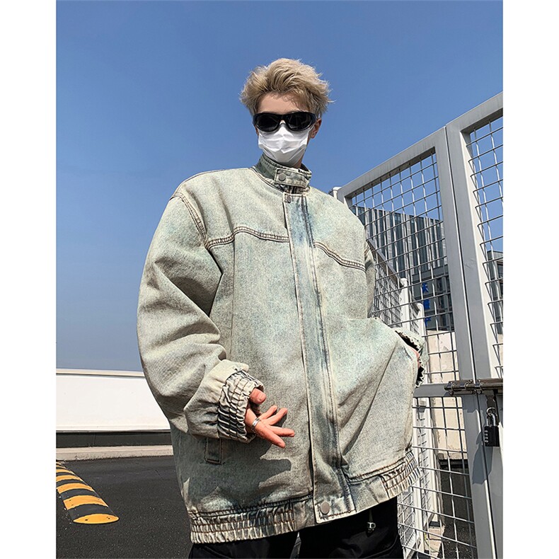美式水洗做旧牛仔夹克男秋季发型师潮牌立领上衣重工外套,男装夹克,星座410-6（原星座1304-1）
