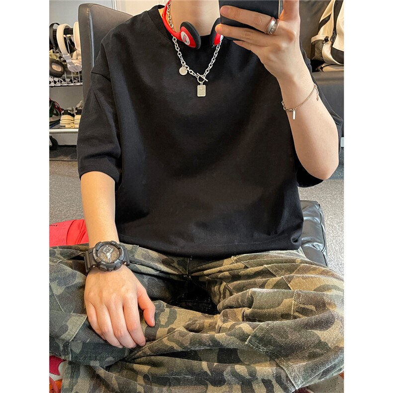 美式纯色休闲风短袖T恤男女宽松简约款重磅圆领上衣T3495-特价P20图片