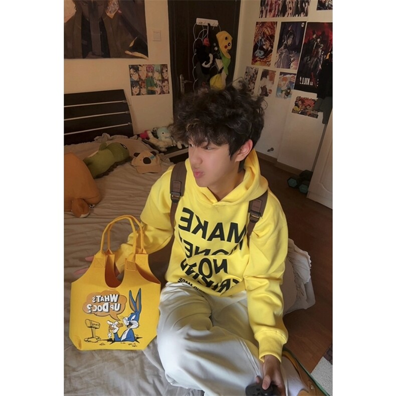 360g重磅华棉卫衣明黄色连帽大字母印花上衣外套W2482-P48,男装卫衣,星座1213