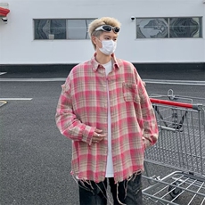 2025新款毛边格子衬衫ins新款时尚潮流文艺长袖衬衫CS142P38，男装衬衫，星座1108
