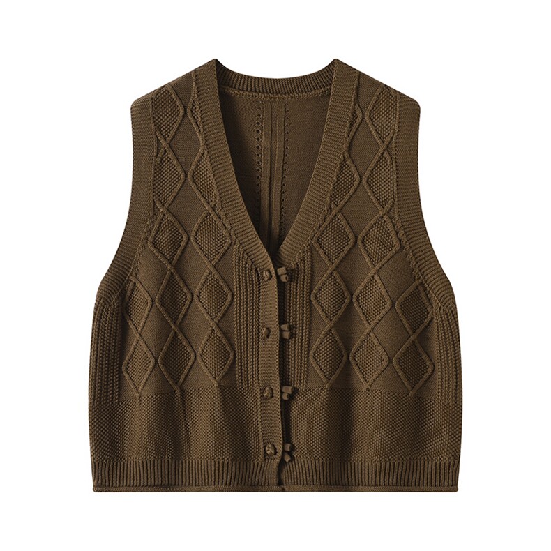 春季新款简约百搭菱形方块马甲开衫，女装马甲，温伦斯特羊绒