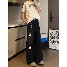 水洗多口袋设计弯刀裤子做旧男女牛仔裤拖地宽松长裤NZA8902，男装牛仔裤，星座516A
