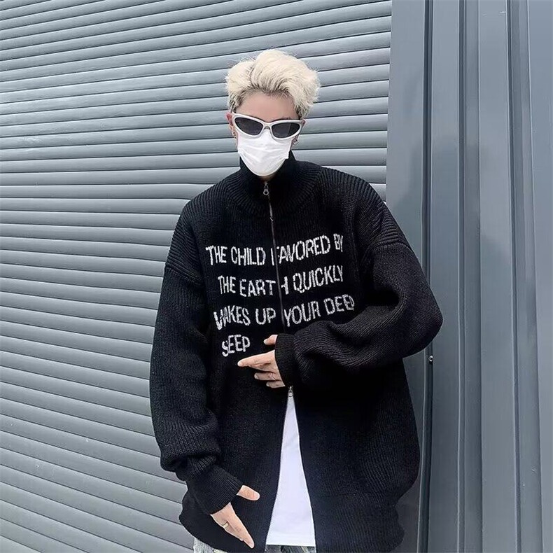 双拉链针织开衫男女韩版潮字母宽松百搭2024秋冬ins毛衣MZ509-P61,男装针织衫/毛衣,星座412-3