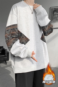 8XL-M民族风加绒加厚卫衣男款冬季拼接套头衫特大码外套WY005P58图片