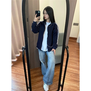立领外套男秋季美式潮牌三条杠运动夹克cleanfit棒球服JKH116图片
