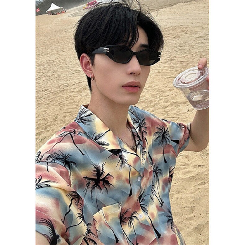 夏季复古古巴领碎花衬衫男女宽松港味夏威夷沙滩短袖衬衣C2402,男装衬衫,星座1116A（原606A-3）